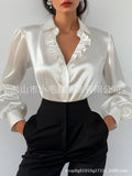 Minimalist Chic And Stylish French-inspired White Lace Long-sleeve Blouse For The Modern Lady