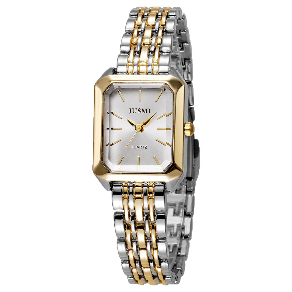 Square Meridian-Style Dial Fashionable Personalized Quartz Watch With Steel Band