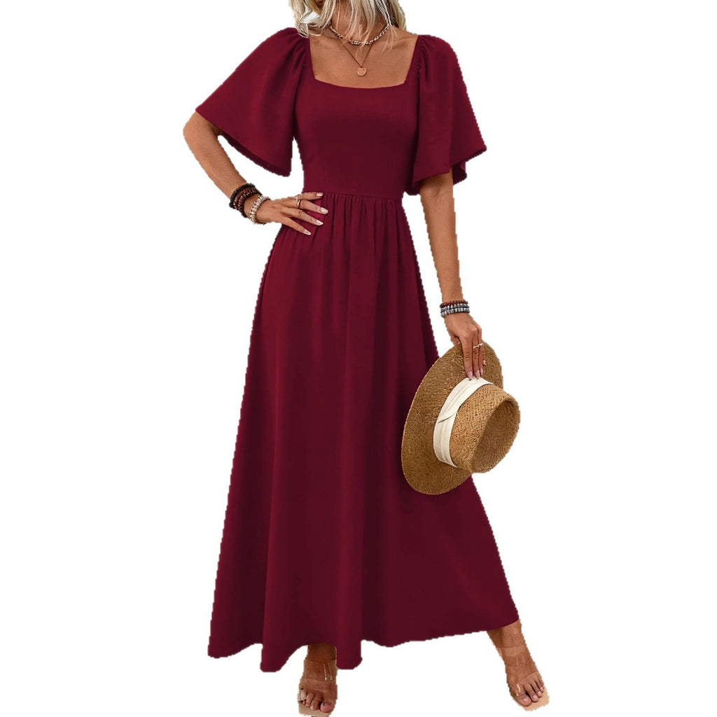 Elegant And Sophisticated Square-neck Dress With Ruffled Sleeves